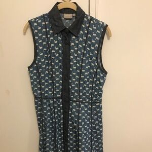 Eshakti Chambray Whale Print Sleeveless dress size Small